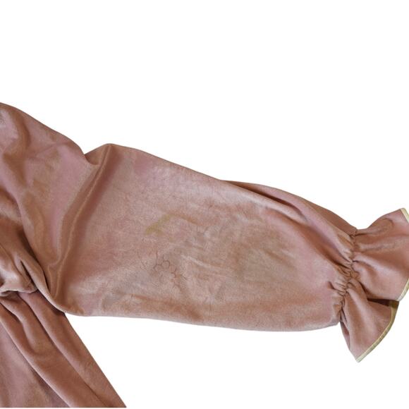 Vintage 80s Pastel Pink Velour House Dress Cozy Velvet Sleep Gown Size ML - Picture 7 of 7